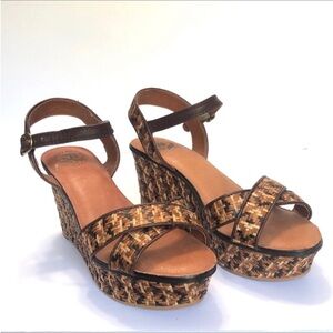 Lucky Brand Kristine Brown Woven Leather Platform Sandal size 7.5M